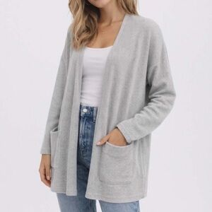 Revolve x DONNI Gray Ribbed Knit Cotton blend Cardigan Sweater Medium